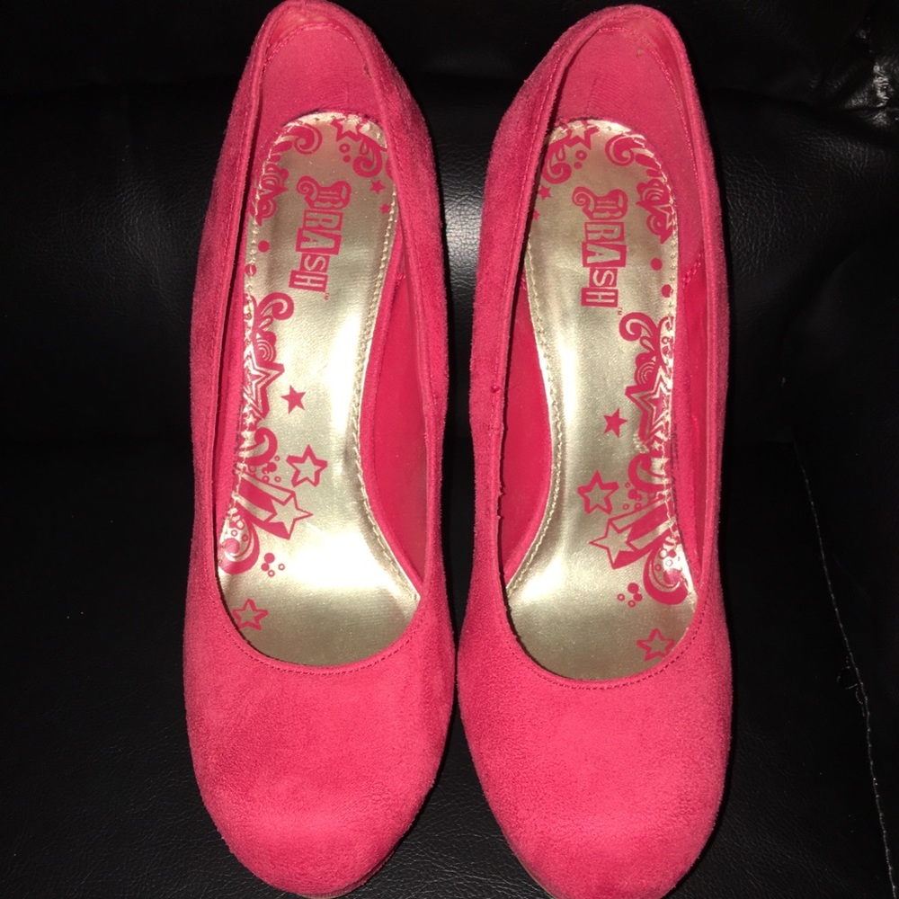 Red suede high heels